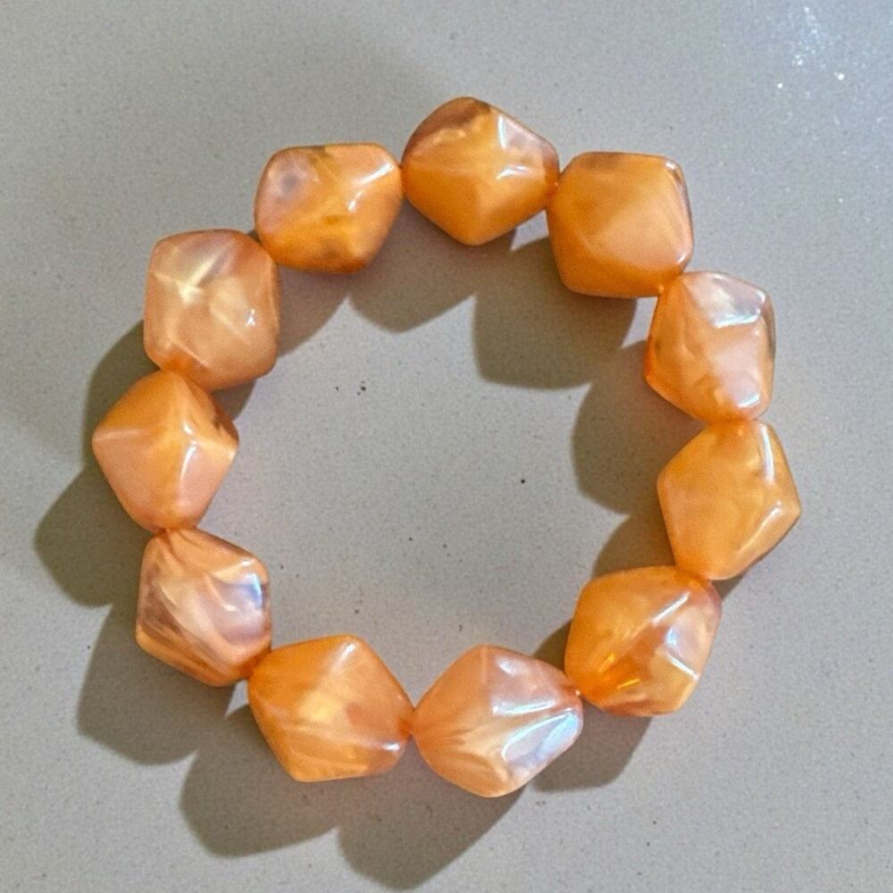 Orange Swirl Clear Beads Stretch Bracelet Slip On